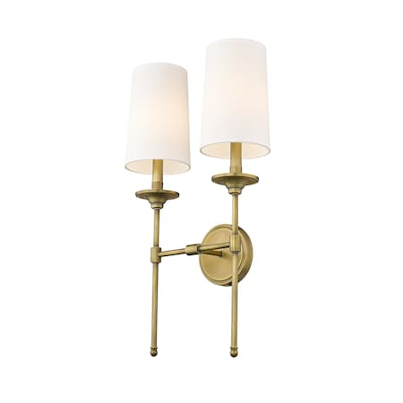 Emily 2 Light Wall Sconce, Rubbed Brass & Off White